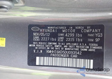 2013 Hyundai Genesis 2.0T R-Spec из США, поврежденный, VIN KMHHT6KD5DU093542